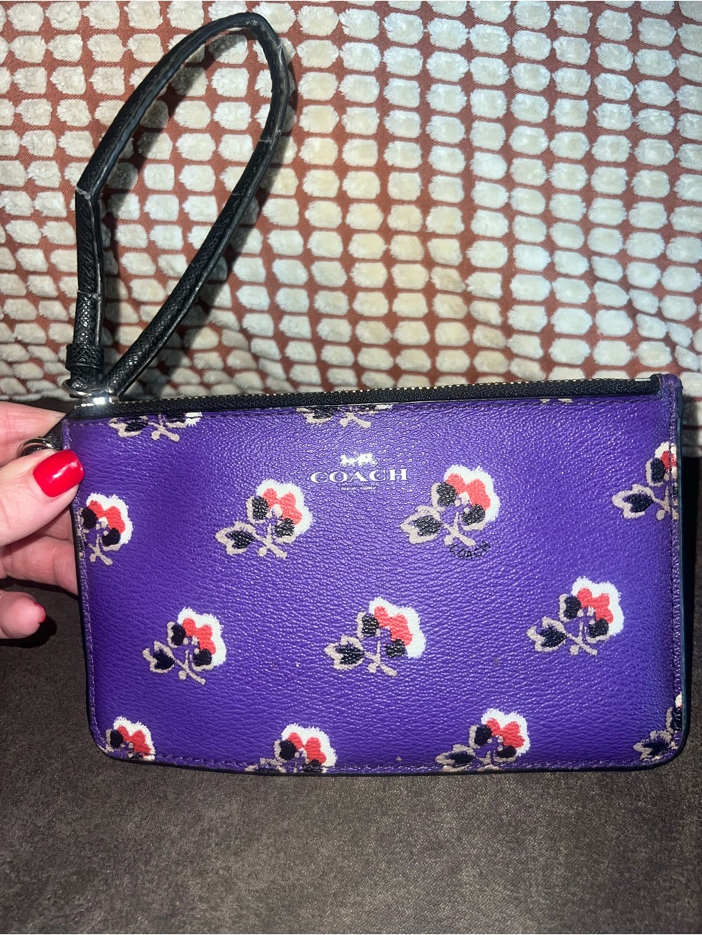 COACH Purple Floral Leather Wristlet